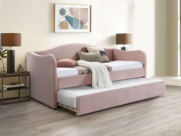 Vente-unique - MATHILDE Bett Samt Puderrosa - B 101,5 cm x H 99 cm x L 203 cm