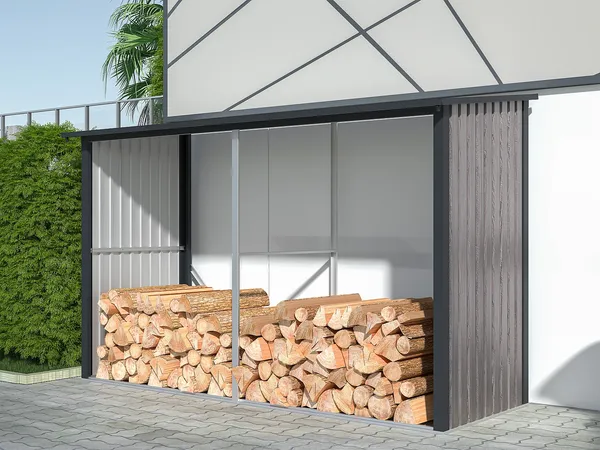 Vente-unique - VARWOOD Gartenhaus Metall GrauBraun - B 105 cm x H 190 cm x L 290 cm