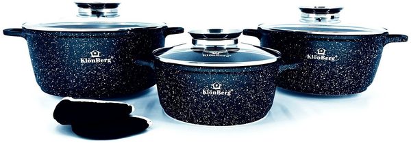 KlönBerg Topf-Set Wunderschöne Töpfe mit Steinbeschichtung in 3 verschiedenen Größen, Aluminiumguss, Keramik, Edelstahl (Passt in jede Küche! (2.4L / 4.3L / 6.1L), 6-tlg, Es ist eine perfekte Geschenkidee für jeden Anlass), Innovative Aroma Knob-Griffe