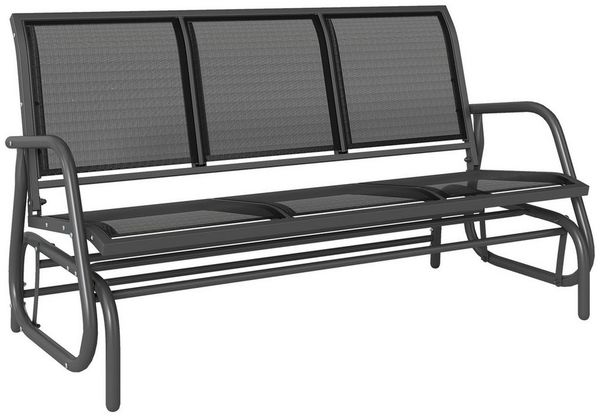 Outsunny Schaukelstuhl 3-Sitzer Gartenbank Gartenschaukel Sitzbank Parkbank Metall Gartenmöbel Schwarz 147 x 75 x 85 cm