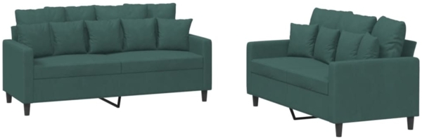 vidaXL 2-tlg. Sofagarnitur mit Kissen Dunkelgrün Samt 3201702