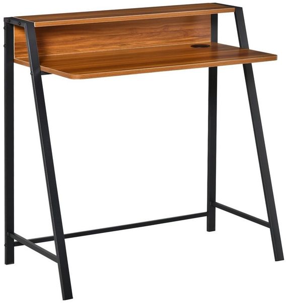 HOMCOM Schreibtisch Computertisch Bürotisch Arbeitstisch mit Ablagefach Kabeldurchlass Metall Walnuss+Schwarz 84 x 45 x 85 cm