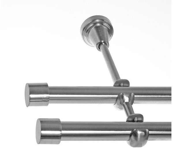 BASIT Gardinenstange Edelstahloptik 19mm mit Wandträgern 120 cm E61, Ø 19 mm, 2-läufig, verschraubt, Metall, H28 120 cm E61 Kappe