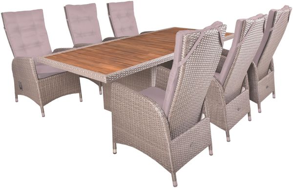 Garten-Sitzgruppe CELLE weidenbraun 7-tlg. - Akazie, Weidenbraun | Gartenmöbel-Set Gartengarnitur Garten-Essgruppe mit Stühlen/Sesseln und Esstisch