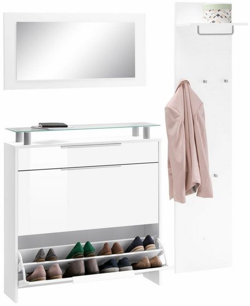 borchardt Möbel Garderoben-Set Oliva, (3-tlg), mit hängendem Schuhschrank, Paneel und Spiegel