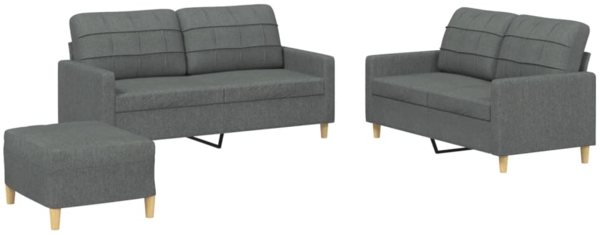 vidaXL 3-tlg. Sofagarnitur mit Kissen Dunkelgrau Stoff 3201283