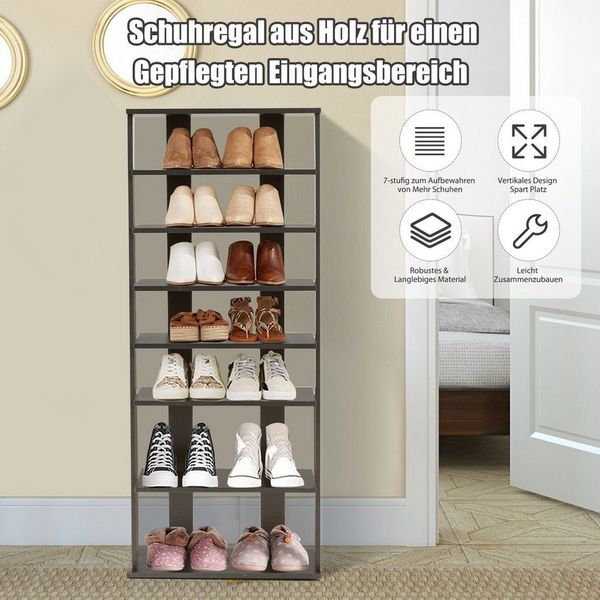 COSTWAY 7-St?ckiges Schuhregal, Moderne Schuhablage mit unterschiedlichen Regalh?hen & Stabiler quadratischer Basis, Platzsparender Schuhst?nder aus Holz für Eingang Flur Wohnzimmer