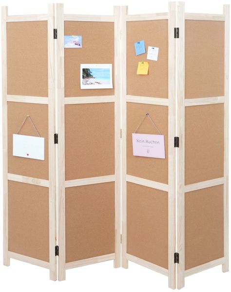Paravent HWC-G52, Raumteiler Trennwand Sichtschutz, Pinnwand Kork ~ braun, 4 Panele 166x160cm