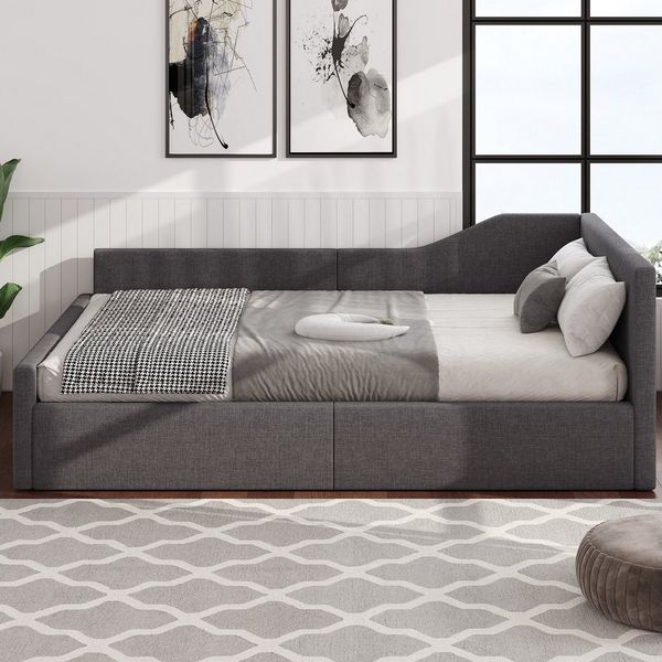 Merax Daybett Schlafsofa Sofabett Kinderbett Jugendbett (1 tlg), Polsterbett Tagesbett 140x200cm mit hydraulischem Stauraum, Leinen