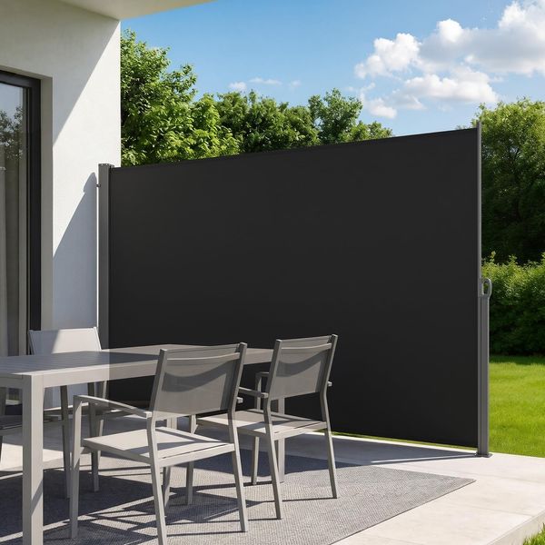 VEVOR Seitenmarkise Ausziehbar 180x300 cm, Seitenrollo aus 180 g/m² Polyestergewebe, Wandmarkise, Windschutz, Sonnenschutz, Sichtschutz, Raumteiler für Garten, Balkon, Pool, Terrasse, Schwarz