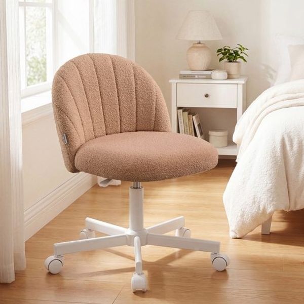 SONGMICS Schminkstuhl, Bürostuhl, Teddy-Fleece-Oberfläche, höhenverstellbar, kompaktes Design, karamellbraun