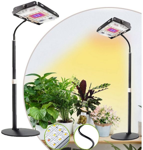 Jibenhome Pflanzenlampe Vollspektrums Pflanzenlicht, Dimmbar Wachstumslicht für Zimmerpflanzen, 1 Kopf, EU-Stecker, Timer 3/6/12h,Höhenverstellbar & 360° Schwanenhals