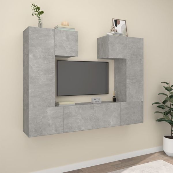 6-tlg. TV-Schrank-Set Betongrau Holzwerkstoff [3114457]