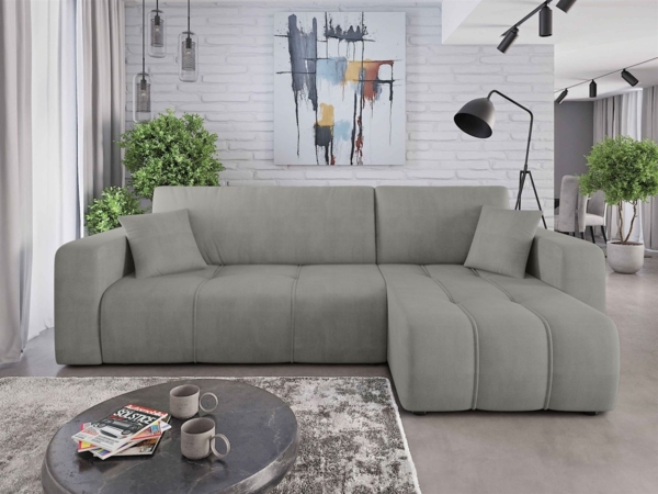 Ecksofa mit Schlaffunktion Sofa DAGNY in Stoff Cosmic Hellgrau Ottomane Rechts