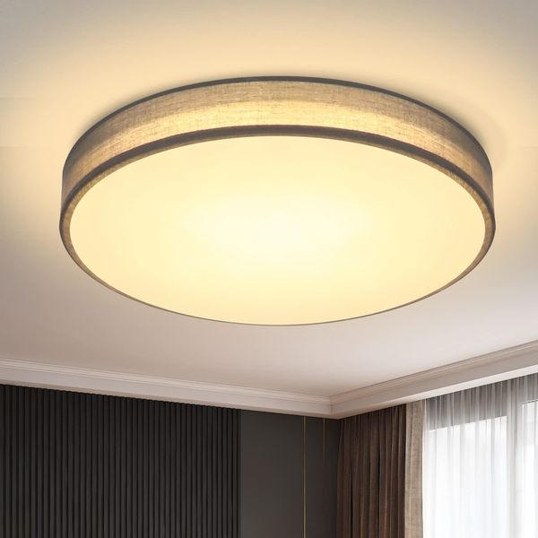 ZMH Deckenlampe LED Deckenleuchte Wohnzimmer - Rund Modern Stoff Schlafzimmerlampe 12W 3000K Warmweiß Wohnzimmerlampe mit Stoffschirm Grau Schlafzimmer Modern Schirm Küchenlampe für Küche Flur Ø30CM