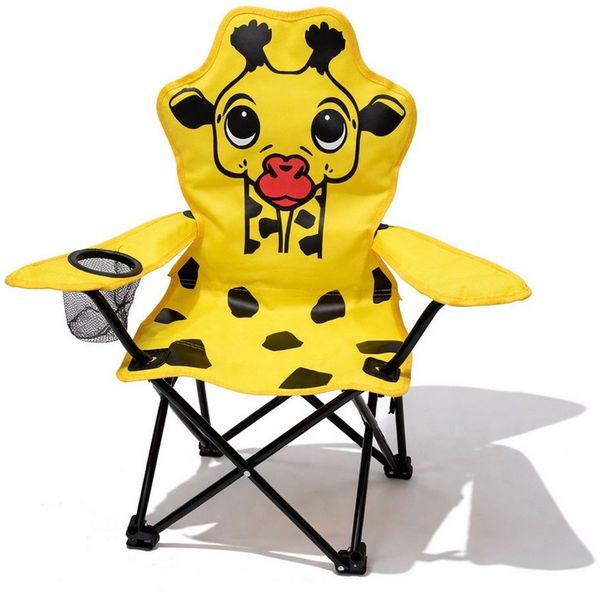 Mojawo Klappstuhl Kinder Anglersessel Gelb mit Getränkehalter und Tasche Motiv Giraffe