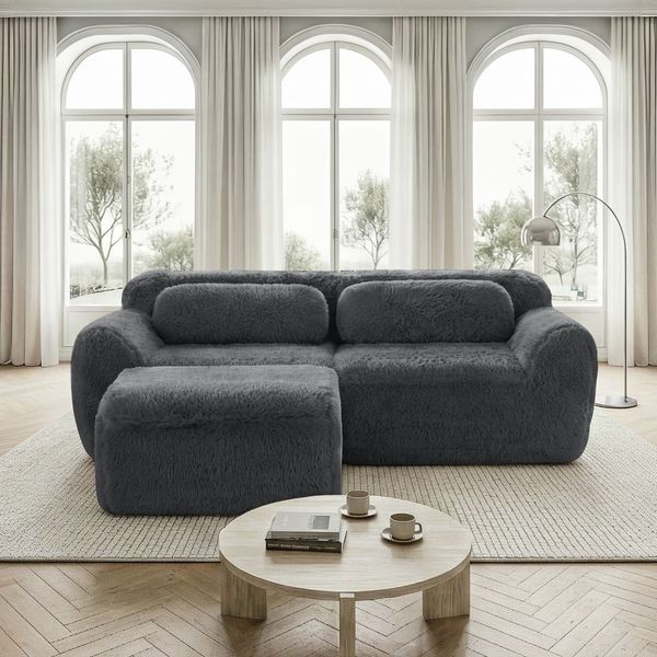 2-Sitzer Ecksofa H 73 x T 204 x B 179 cm aus Plüsch, modular und frei kombinierbar, rahmenlos