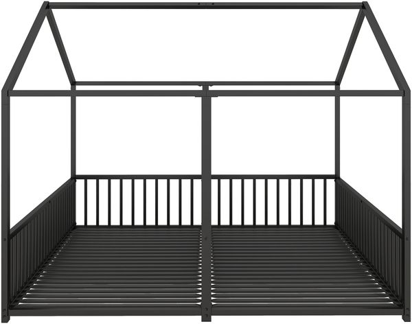 Metallbett, Kinderbett, 90*200cm , Ohne Matratze, Geländer, Leiter, Hausmodellierung, Doppelbett Design, Doppelbett, Eisenrahmen, Schwarz Bild 6