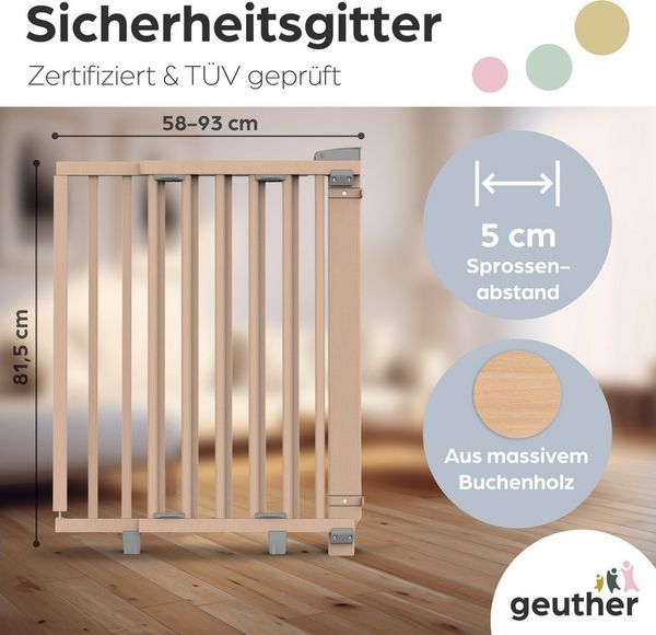 Geuther Türschutzgitter Oris zum Bohren 58-133 cm Natur, Barrierefreier Durchgang - für Erwachsene leicht zu öffnen