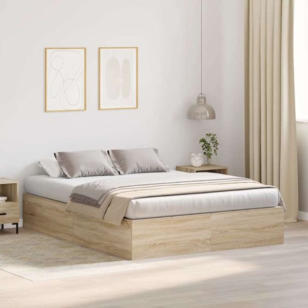 vidaXL Aufbewahrungsbettgestell mit Speicher Sonoma-Eiche 150 x 200 cm 3335383