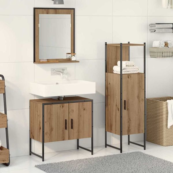 vidaXL Badezimmermöbel-Set mit Regal mit Tür 3 pcs Braun Holzwerkstoff 3334358