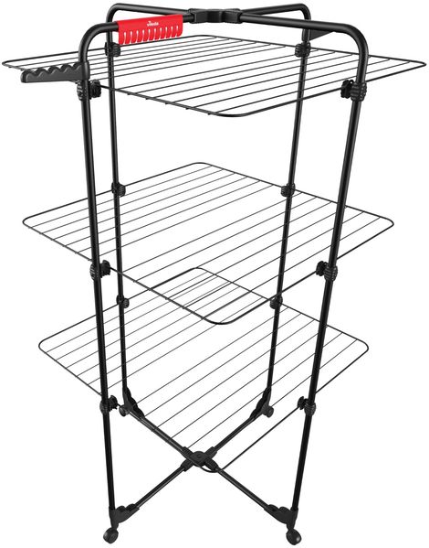 Vileda Mixer 3 Ultimate Turmwäscheständer Black Edition|Wäscheständer schwarz mit 30 m Trockenfläche|Flexibel, klappbar & transportabel - Schwenkbare Räder & extra Kleinteileplatz | Eco-Verpackung
