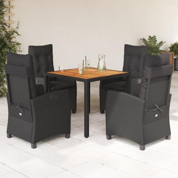 vidaXL 5-tlg. Garten-Essgruppe mit Kissen Schwarz Poly Rattan 3212663