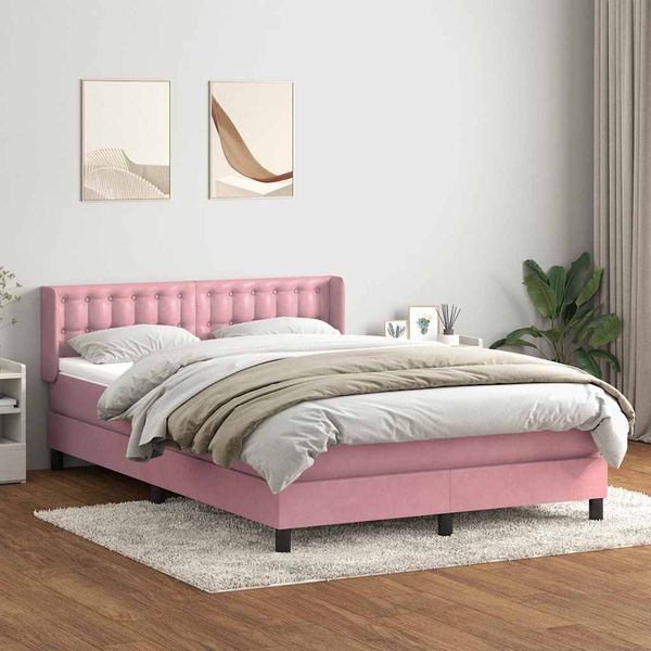 vidaXL Boxspringbett mit Matratze Rosa 160x210 cm Samt 3318458