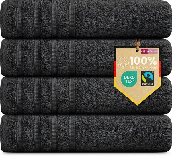 4er Set Duschtücher Plain schwarz 70x140 - Größe: 70x140, Farbe: Schwarz