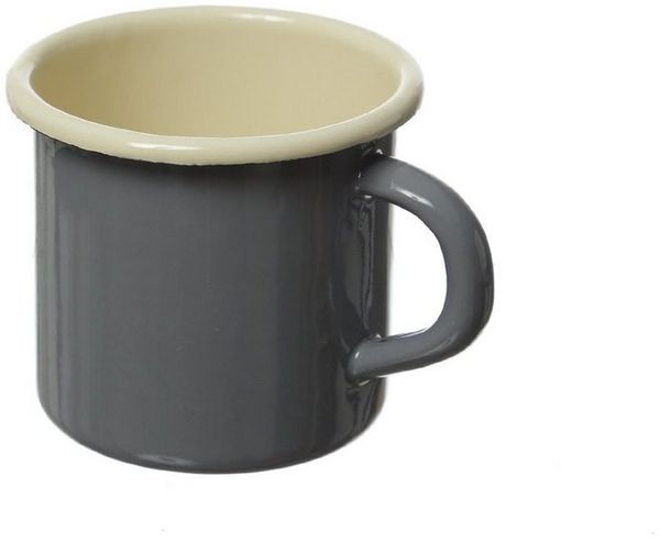 Krüger Becher - Blechbecher emailliert - D: 8cm - 0,35L - grau, creme