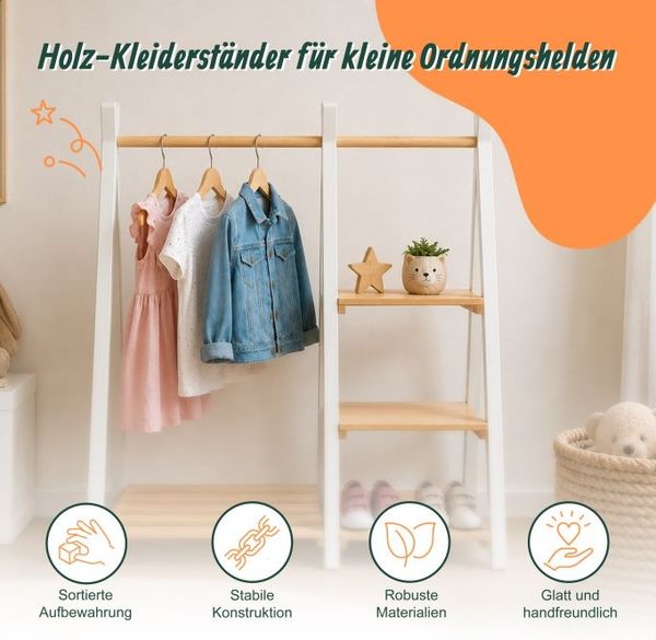 Relaxdays Kinder-Kleiderständer aus Kiefernholz Bild 3