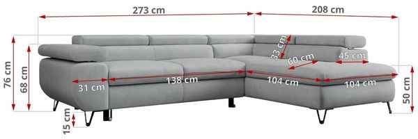 Mks Möbel 'Peter L-form' Ecksofa mit Bettfunktion, Bettkasten & einstellbaren Kopfstützen, Hellgrau, Mikrofaser, links Bild 7