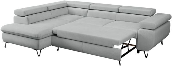 Mks Möbel 'Peter L-form' Ecksofa mit Bettfunktion, Bettkasten & einstellbaren Kopfstützen, Hellgrau, Mikrofaser, links Bild 6