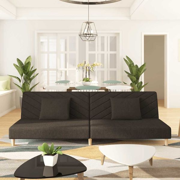 vidaXL Schlafsofa 2-Sitzer mit 2 Kissen Braun Stoff 375891