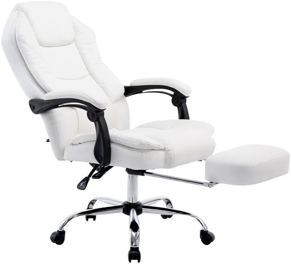Bürostuhl MEDHA - 114x67x64, Weiß Kunstleder Metall in Chromoptik Gestell ergonomische Bürostühle Homeoffice Stuhl mit Rollen