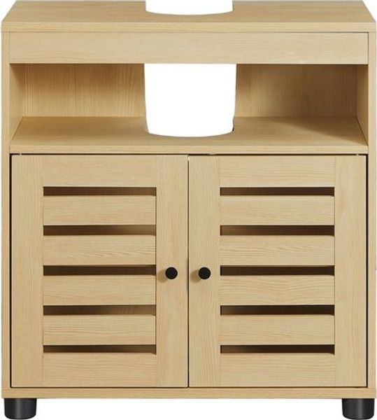 VASAGLE Unterschrank fürs Bad, Aufbewahrungsschrank mit verstellbarem Regal, Lamellentüren, für Waschbecken, gelb