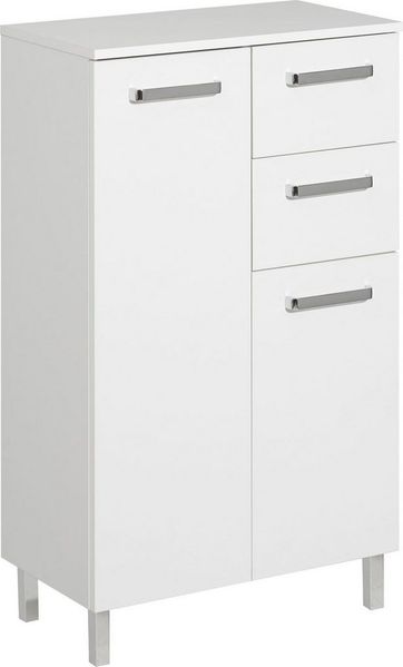 Saphir Unterschrank Quickset Badschrank mit 2 Türen, 2 Schubladen, 60 cm breit Badezimmer-Unterschrank inkl. Türdämpfer, Griffe in Chrom Glanz