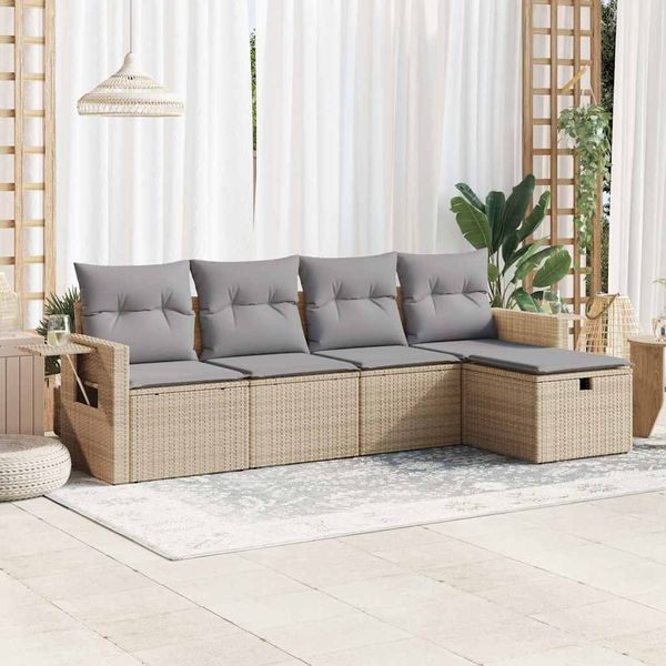 vidaXL 5-tlg. Garten-Sofagarnitur mit Kissen Beige Poly Rattan 3325465