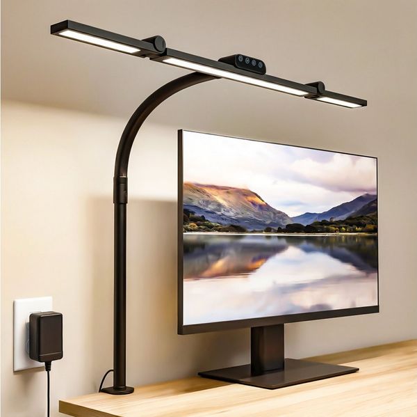 oyajia LED Schreibtischlampe LED Tischleuchte, Dimmbar, Drehbare Tischlampe, Flexiblem Schwanenhals, flexible Gelenke, LED fest integriert, Warmweiß (3000K), Naturweiß (4500K), Kaltweiß (6000K), 5 Farben 5 Helligkeitsstufen dimmbare, 72cm Klemmlampe, B...