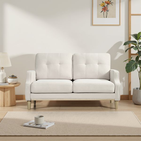Sofa in Beige mit USB-Anschluss, gepolsterter Rückenlehne und Holzgestell für gemütliches Sitzen,85x135x72 cm