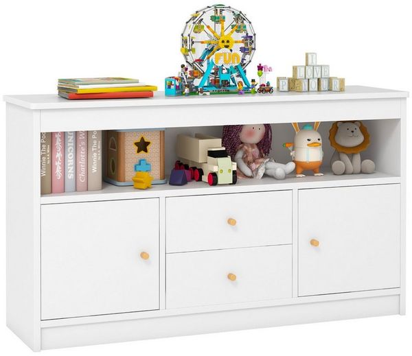 COSTWAY Spielzeugtruhe, Spielzeugschrank Kinder, Holz, 106 x 30 x 62 cm, Weiß