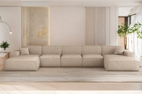 Wohnlandschaft Sofa U-Form CELES PREMIUM XL in Stoff Artico Beige