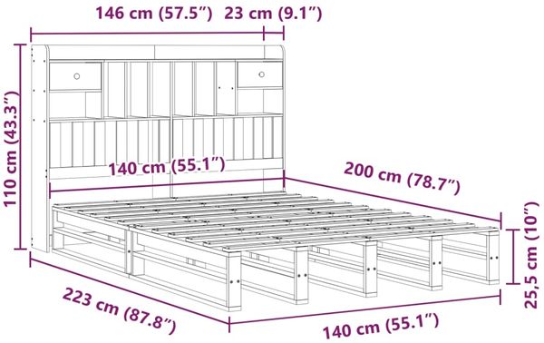 vidaXL Massivholzbett mit Regal ohne Matratze 140x200 cm Kiefernholz 3323959 Bild 12