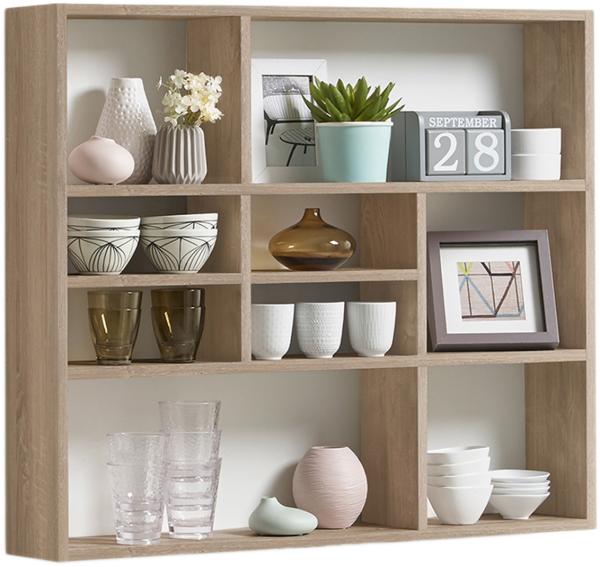 Wandregal >Garrott I< in Eiche - 90x78,2x16cm (BxHxT)