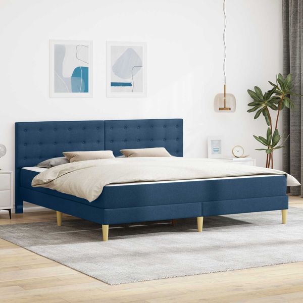 vidaXL Bettgestell mit Matratze mit Kopfteil Blau 200x200 cm Stoff 3415132