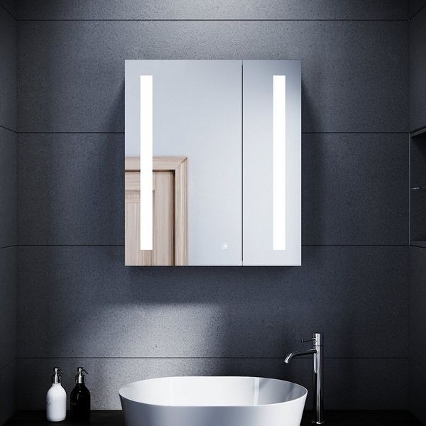SONNI Spiegelschrank Spiegelschrank Badezimmer mit Beleuchtung Edelstahl 60x70cm mit Steckdose Kalt/Warm/Neutral Licht, dimmbar