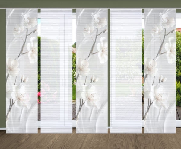 HOME in green Schiebegardine LAIRA Schiebegardine recyceltes Polyester, 245x60 cm, Blumendruck, (5 St), Polyester (recycelt) Polyester