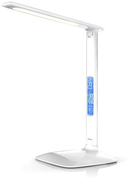 Brandson Schreibtischlampe LED Tischlampe mit 450 Lumen, 3 Lichtfarben und 5 Helligkeitsstufen, Dimmfunktion, Farbwechsel, mehrere Helligkeitsstufen, Temperatur-, Alarm- & Kalenderfunktion, LED fest integriert, warmweiß, neutralweiß, tageslichtweiß, La...
