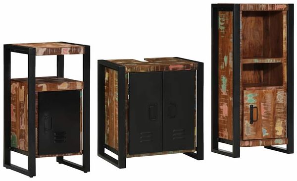 vidaXL Badezimmermöbel-Set mit Regal 3 pcs Massives upgecyceltes Holz 3305613
