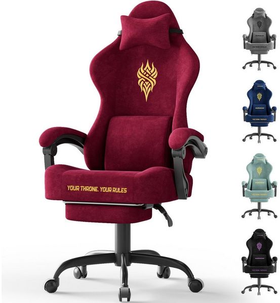 Ferghana Gaming-Stuhl Gaming-Stuhl: Kopfstütze, Lendenkissen, Armlehnen, Fußstütze (Packung), Ergonomischer PC-Stuhl,Rückenlehne 90°-125°